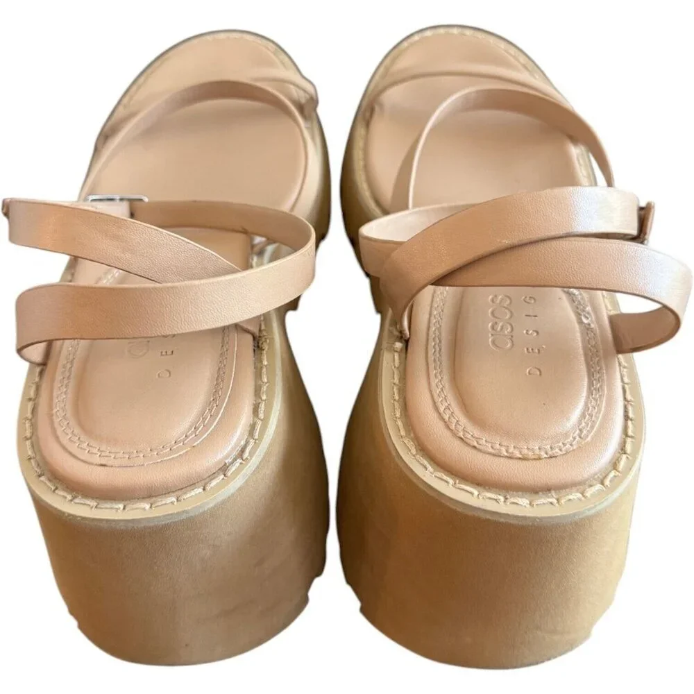 🪻BOGO🪻 ASOS DESIGN‎ Trip Triple Strap Chunky Platform Sandals Beige Size 8.5